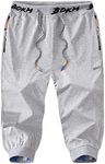 Flygo Men's Capri Joggers 3/4 Below Knee Workout Running Sports Sweat Shorts with Zipper Pockets(Light Grey-XL)