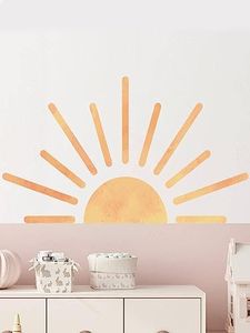 Sun Wall Decal Kids Wall Decals Large Yellow Sun Decal - Sun and Clouds Decorations Playroom Wall Decor - Sunshine Wall Decals Playroom Vinyl Wall Decal - Boho Sticker Sun Dots Wall Decals for Kids