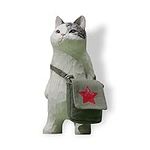 MMOS X JXK Kitten with Bag, Wooden Texture Healing Cute Sculpture for Gifts