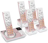 AT&T CL82557 DECT 6.0 5-Handset Cordless Phone for Home with Answering Machine, Call Blocking, Caller ID Announcer, Intercom and Long Range, Rose Gold