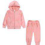 Little Girls Hoodie Zip Up Set Velour Outfits Tracksuit Jogger Clothes Casual Basic Sweatsuit Pink 4-5 Years