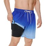 American Trends Men's Swim Trunks Board Shorts Quick Dry Mens Swimming Trunks with Compression Liner, Blue Gradient, XX-Large