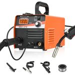 Portable MIG Welder Gasless: 3 in 1 Digital MIG Welding Machine Flux Core Solid Wire - MIG ARC Lift TIG Spool Gun Inverter Welders with Ultra LED Display - Includes 1kg 0.8mm Cored Wire