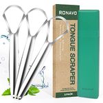 RONAVO Tongue Scraper (3 Pack) - Tongue Cleaner Tool Dentist Approved, Stainless Steel Tongue Scrapers for Adults, Tongue Cleaners Cure Bad Breath,Tongue Cleaning Tool with Travel Case