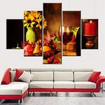 Multi Panel Canvas Wall Art for Dinning Room Different Fruits and Red Wine Pictures Yellow Sunflower Paintings Wine Bottle/Cup Artwork Home Decor Framed Ready to Hang Posters and Prints(60''Wx40''H)