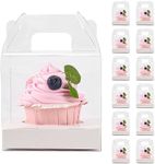 LOKQING 30 PCS Individual Cupcake Containers Single Cupcake Boxes with Handle and Inserts Clear Plastic Favor Boxes