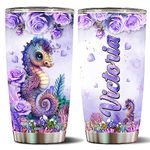 Personalized Seahorse Gifts for Girls, Women, Mom, Insulated Stainless Steel Coffee Cup, Travel Mug, Tumbler, Water Bottle, Gift for Christmas, Birthday, Mother's Day, Valentine