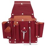 FUERI Professional 5 Pocket Electrician Tool Pouch | High Grade Premium Leather Tool Bag, Riveted Reinforcement Organizer Tool Holder | Carpenters Tool Pouch Maroon.