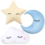 Chunful 3 Pcs Children Moon Star Cloud Cushion Soft Plush Cloud Shaped Pillow Stuffed Stars and Moon Nursery Decor Home Decor for Bedroom Crib Party Supplies