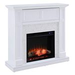 SEI Furniture Nobleman Mother of Pearl Tiled Electric Fireplace with Hidden Media Shelf, New White