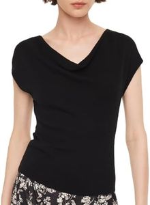 GOELIA Cap Sleeve Sweater Top for Women Summer Stretch Tops Cowl Neck Knit Vest Trendy Tank Tops (US, Alpha, X-Small, Regular, Regular, Black)