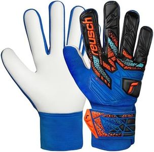 Reusch Attrakt Starter Solid Junior Goalie Gloves, Soccer Goalkeeper Gloves Breathable, Durable, for Artificial Grass & Hard Surfaces, Kids, Youth, Size 4, Blue & Orange