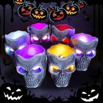 Sunwuun 6 Pack Halloween Decorations LED Lights Indoor Outdoor, Halloween Skull Candle Lights, Color Changing & Flicker LED Lights Skull for Halloween Indoor Haunted House Party Decor