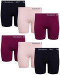 Reebok Women’s Underwear - Long Leg Seamless Slip Short Boyshorts (6 Pack), Lotus/Grape Wine/Black, M