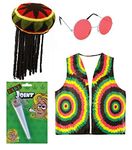 Mega_Jumble® Unisex Reggae Rasta Jamaican Hat w/Wig, Fake Spliff, Glasses & Vest - Caribbean RASTA RAGGAE JAMAICAN BOB MARLEY Adult Fancy Dress