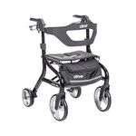 Drive Medical Nitro Sprint Foldable Rollator Walker with Seat, Standard Height Lightweight Rollator with Large Wheels, Folding Rolling Walker, Walker Rollator with Seat, Black