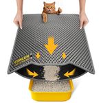 Conlun Cat Litter Mat, 58x42cm Honeycomb Double Layer Urine & Waterproof Litter Trapping Mat, Easy to Clean, Non-Slip Cat Waste Tray Matt for Floor, Grey