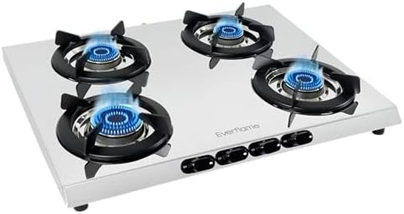Everflame Pearl 4 Burner Gas Stove | Manual Ignition | ISI Certified | 5G Forged Brass Burners | Stainless Steel Gas Stove | Gas-Saver | Brass Nozzle | 2 Years Warranty + Doorstep Service