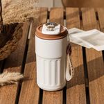 Coffee Cup with Temperature Display, 2024 New 450ml Smart Coffee Thermos Portable Vacuum Insulated with Lids for Home Travel Camping Car Cup Holder (Brown)