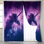 BlessLiving Galaxy Unicorn Window Curtains Purple Blue Window Curtain Panels Girly Unicorn Living Room Curtains, 1 Panel,42" W x 84" L, Rod Pocket