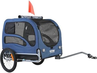 VEVOR Dog Bike Trailer, Supports up to 100 lbs, Pet Cart Bicycle Carrier, Easy Folding Frame with Quick Release Wheels, Universal Bicycle Coupler, Reflectors, Flag, Collapsible to Store, Blue/Black