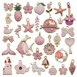 MAYCREATE Metal 31Pcs Diy Jewelry Making Pendent Kit Assorted Lovely Enamel Charms Pendents Gold Plated Diy Charm Necklace Bracelets Pendent Kit Bracelet Jewelry Making