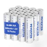 PEYESTEN Rechargeable NiMh AA Batteries 600mAh 1.2V Double A Batteries for Solar Garden Lights, Pathway Lights, Home Device, TV Remote,16 Packs.