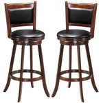DORTALA Bar Stools Set of 2, 360° Swivel Counter Height Bar Stools with Footrest, Upholstered PVC Cushioned Seat, Wooden Kitchen Stools for Bar, Dining, Living Room, Kitchen (Brown, 29" Height)