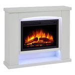 Endeavour Fires Ebberston Electric Fireplace Suite 39" and Realistic Flame Effect Fire with 7day Programmable Remote Control In an Off White Fireplace Surround with Plinth