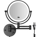 SanaWell 8 Inch LED Wall Mounted Makeup Mirror Double Sided with 1X/10X Magnification Extendable Lighted Magnifying Vanity Mirror with Light 360° Swivel Mirror Powered by Plug in (Matte Black)