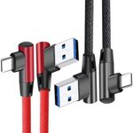 tunghey 2Pack Dual Right Angle USB C Cable Fast Charging, 90 Degree USB A to USB Type C Cord 3A Compatible with Galaxy Note 10 S9 S10 S20 S21 Pix-el 4a 5g and More. Black/Red (0.25M)