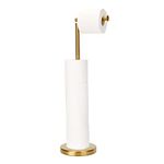 Toilet Paper Holder Gold, Freestanding Toilet Paper Holder Stand with Reserve for 4 Spare Rolls, Sturdy Base, Toilet Tissue Paper Roll Storage Shelf (Stainless Steel Base, Gold)