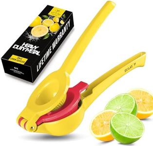 Zulay Metal 2-In-1 Lemon Squeezer Manual - Sturdy, Max Extraction Hand Juicer Lemon Squeezer Gets Every Last Drop - Easy to Clean Manual Citrus Juicer - Easy-to-Use Lemon Juicer Squeezer - Yellow/Red