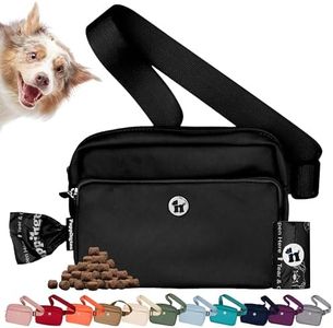 Puppington 3-in-1 Crossbody Bag & Dog Treat Pouch for Pet Training - Matching Poop Bags & Built-In Poop Bag Dispenser - Zippered Pockets - Dog Walking Bag for Office to Off-Leash (Onyx Black)