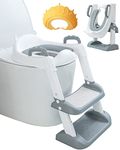 Trongle Upgraded Potty Training Toilet Seat with Ladder for Toddler, Baby, Kid, Foldable Non-Slip Toilet Seat Toddler with Step, Adjustable Height Toilet Pad Seat Stool with PU Padded Seat, Handler