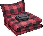 Amazon Basics 5-Piece Lightweight Microfiber Bed-in-a-Bag Comforter Bedding Set - Twin/Twin XL, Red Buffalo Plaid