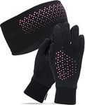 TrailHeads Tempo Reflective Running Headband and Lightweight Touchscreen Running Gloves Gift Set - Black/Pink Reflective (Small)