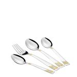 FnS RAGA 24 Karat Gold Plated 24 Pcs Cutlery Set (6 Pc Dinner Spoons 6 Pc Dinner Fork 6 Pc Tea Spoons & 6 Baby Spoons)