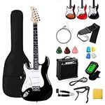 Rosefinch Left Hand Electric Guitar Kit 39 Inch Full Size Beginner’s Guitar With 20W Amplifier, Steel Strings, Picks, Shoulder Strap, Digital Tuner, Guitar Cable, Bag (39'' black)