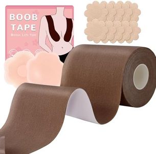 BEWTEIM Boob Tape Plus Size, Boobtape for Large Breasts, Breast Tape for A-E Cup, 3 inch Wide Bra Tape for Heavy Boobs with Nipple Covers Satin Nipple Pasties Light Brown