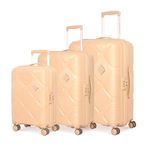 American Tourister Instavibe 3Pc Set Hard Trolley Bag for Travel Polypropelene Suitcase with Mounted TSA Lock,8 Double Wheels,Flexi Packing Straps,and Side Hooks for Men & Women-Peach Blossom,82 Cm