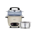 Pigeon Inox Pro Rice Cooker with Steamer, 1 litres | Stainless Steel Lid | 400 Watts | 1 Steel Cooking Pot | Measuring Cup | Spatula | Energy Efficient Cooking (Grey)