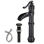 Aquafaucet Waterfall Spout Single Handle Lever Hole Bathroom Sink Vessel Faucet Oil Rubbed Bronze