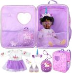 Wettarn 18 Inch Doll Carrier Set with Clothes and Accessories Including Doll Travel Bag, Doll Dress, Doll Shoes, Doll Sunglasses, Doll Backpack and Unicorn for Unicorn Birthday Gift(Purple)