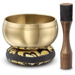 Tibetan Singing Bowl Set - Easy to Play - Creates Beautiful Sound for Holistic Healing, Stress Relief, Meditation & Relaxation - Traditional Plain - with Black Pillow