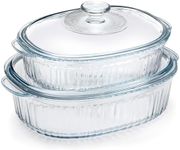 NUTRIUPS 4-pieces Oval Glass Casserole Dish with Lid, Set of 2（1.9 QT+3 QT) Borosilicate Glass, Oval Casserole Dish for Oven