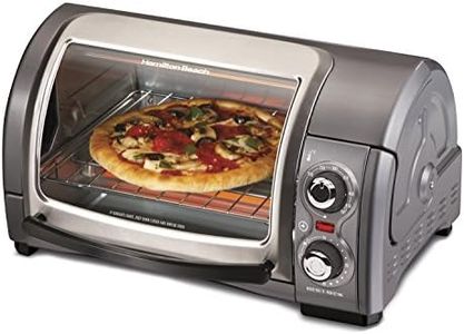 Hamilton Beach Easy Reach 4-Slice Countertop Toaster Oven With Roll-Top Door, 1200 Watts, Fits 9” Pizza, 3 Cooking Functions for Bake, Broil and Toast, Silver (31344DA)