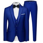 MAGE MALE Men's 3 Pieces Suit Elegant Solid One Button Slim Fit Single Breasted Party Blazer Vest Pants Set Royal Blue