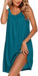 Ekouaer Women's Nightgown Sleeveless Sleepwear Wide Strap Sleep Shirt Pleated Scoopneck Nightshirt Peacock Blue XX-Large