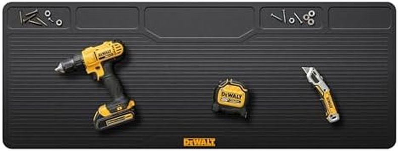 DEWALT Workbench Mat 18x48 in  – Heavy Duty 3mm Silicone Work Bench Mat with SAE & Metric Rulers, Oil Heat Chemical Resistant, Non-Slip Grip, Built-in Parts Slots, Workbench Protector Mat, Black